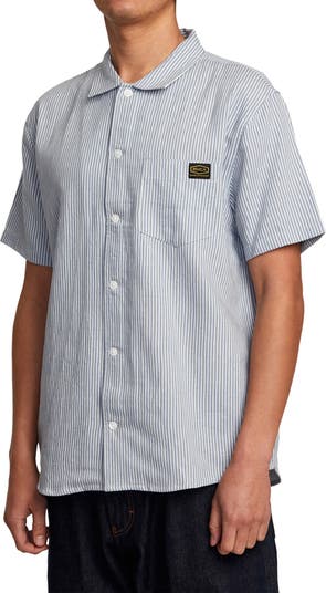 RVCA Dayshift Blue Stripe Short Sleeve Button Up Shirt