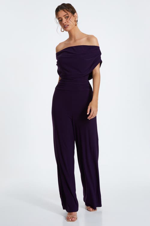 Shop Quiz Ity Bardot Palazzo Jumpsuit In Plum