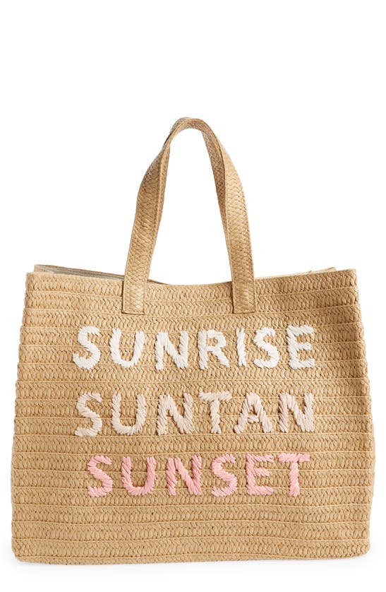 Btb Los Angeles Sunrise, Suntan, Sunset Raffia Tote In Sand/coral