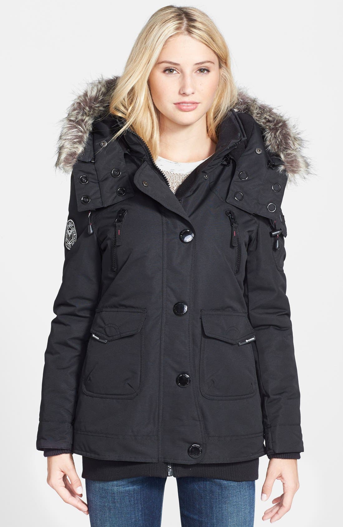 NOIZE Mid Length Parka with Faux Fur Trim Nordstrom