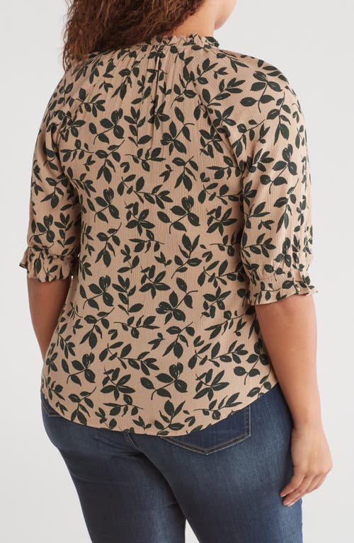 Shop Bobeau Patterned Button-up Top In Khaki/deep Forest