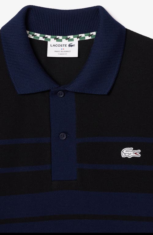 Shop Lacoste Stripe Original L.12.12 Petit Piqué Polo Sweater In Marine/noir