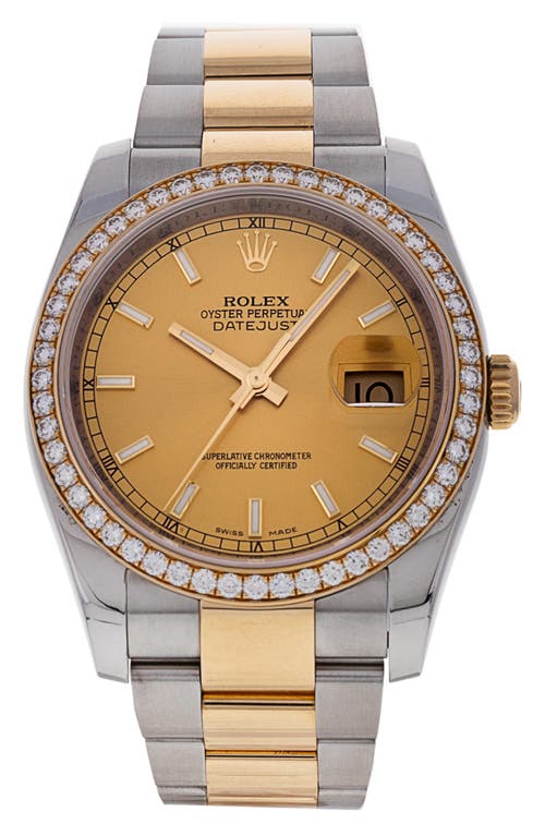 Watchfinder & Co. Rolex Preowned Oyster Perpetual Datejust Diamond Bracelet Watch, 36mm in Champagne at Nordstrom