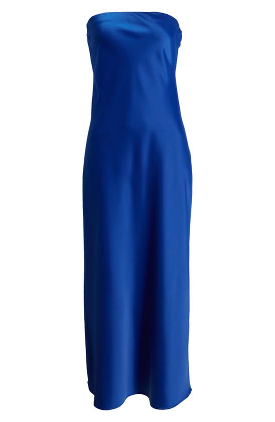 Shop Wayf Strapless Matte Satin Bias Cut Gown In Blue