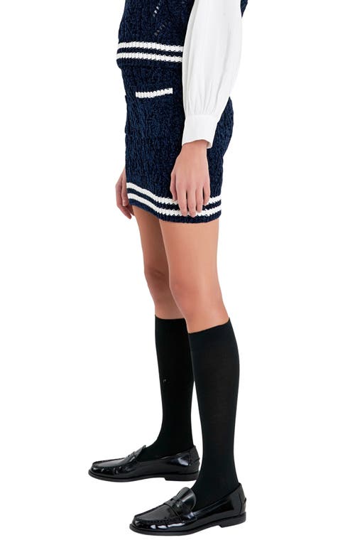 English Factory Chenille Miniskirt In Navy/white