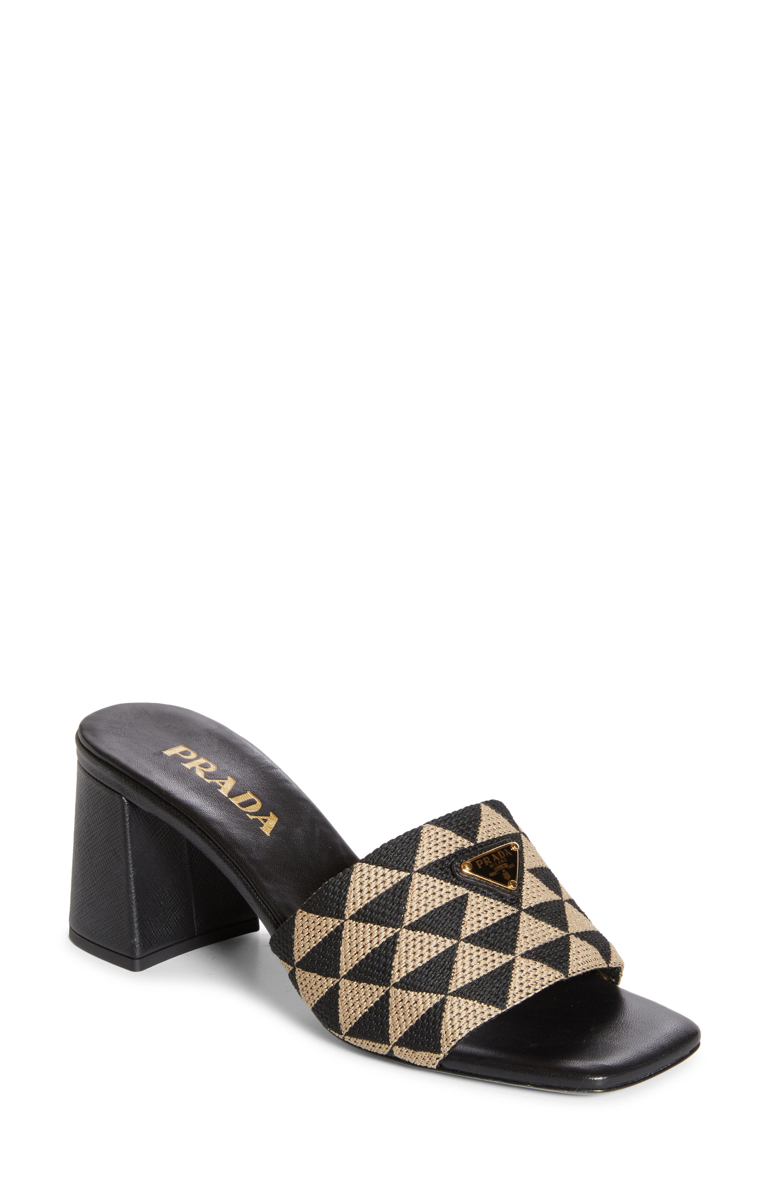 Prada triangle-logo quilted leather sandals - White