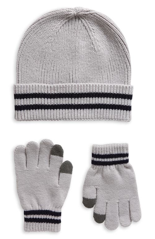 Nordstrom Kids' Stripe Knit Beanie & Gloves Set (Little Kid & Big Kid)) in Grey Micro Striped Set