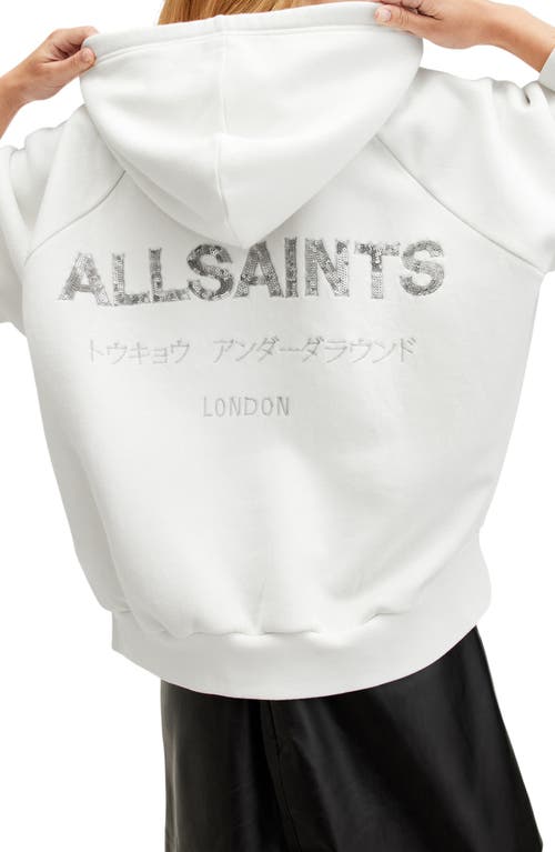 Shop Allsaints Talon Underground Sequin Logo Hoodie In Optic White