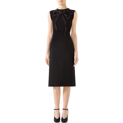 Gucci Bow Neck Sleeveless Cady Crepe Pencil Dress, US / 42 IT - Black