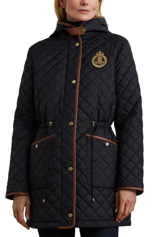 Shop Lauren Ralph Lauren Crest Logo Quilted Coat In Dk Navy