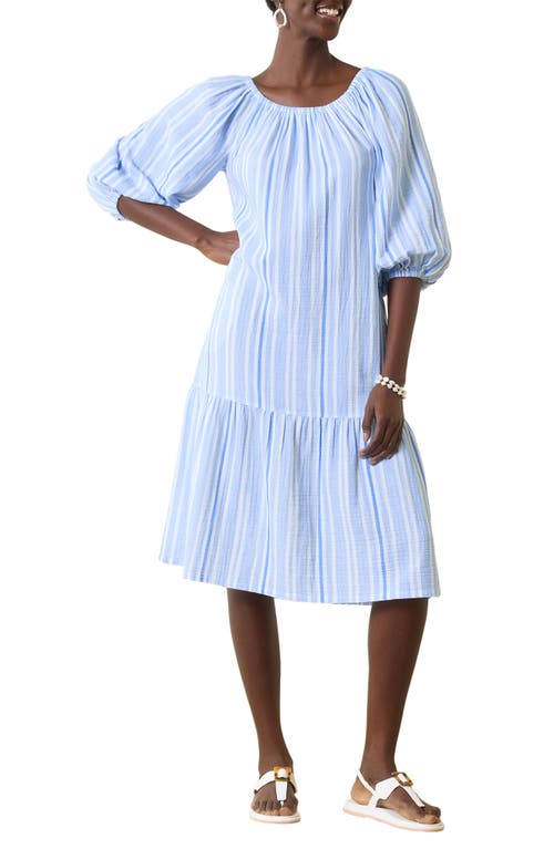 Tommy Bahama Vill Solstice Stripe Off the Shoulder Cotton Midi Dress Blue Vault at Nordstrom,