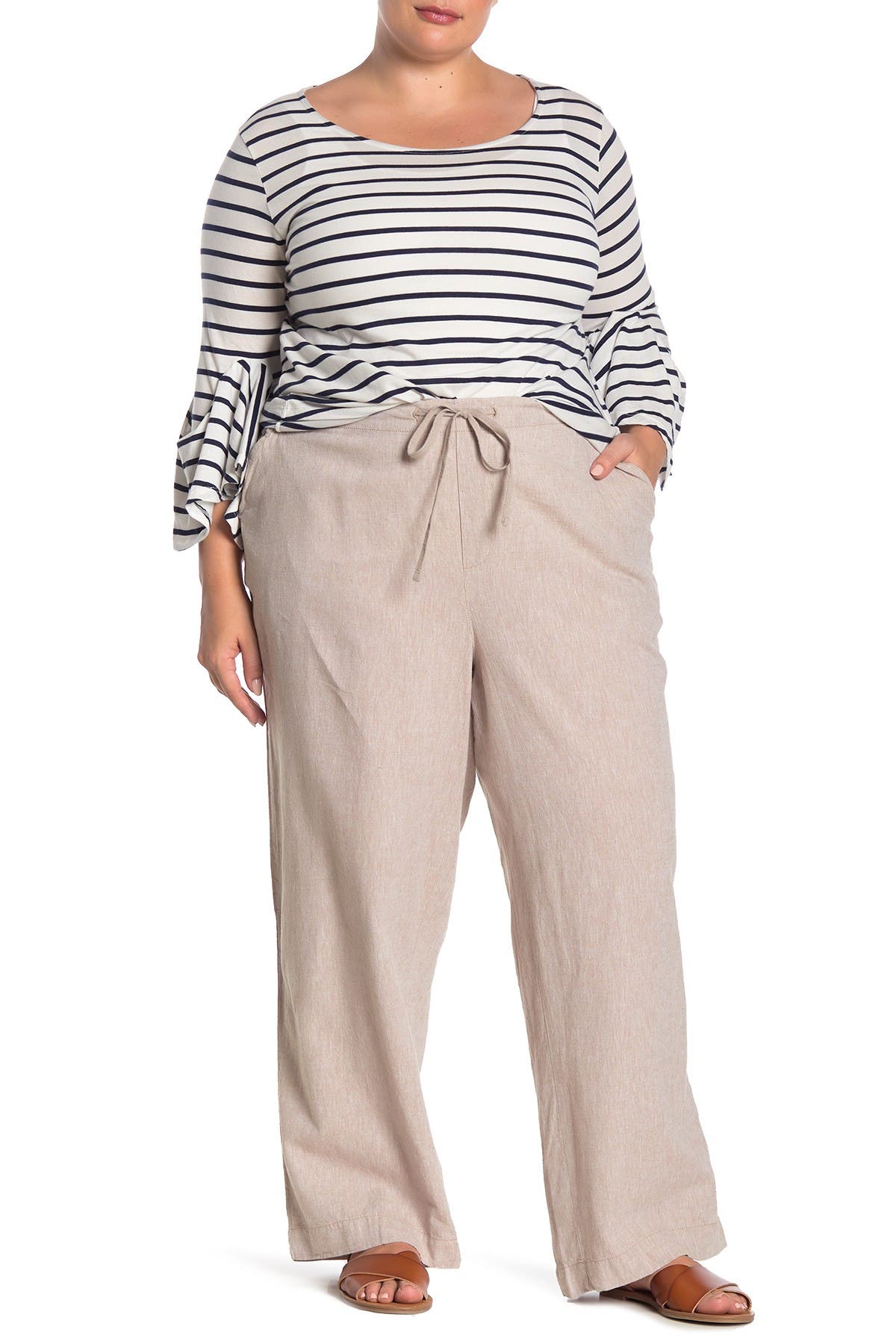 plus size linen blend pants