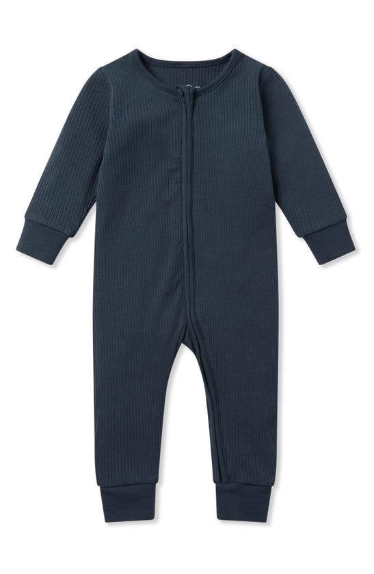 Mori Babies' Rib Fitted One-piece Romper In Blue