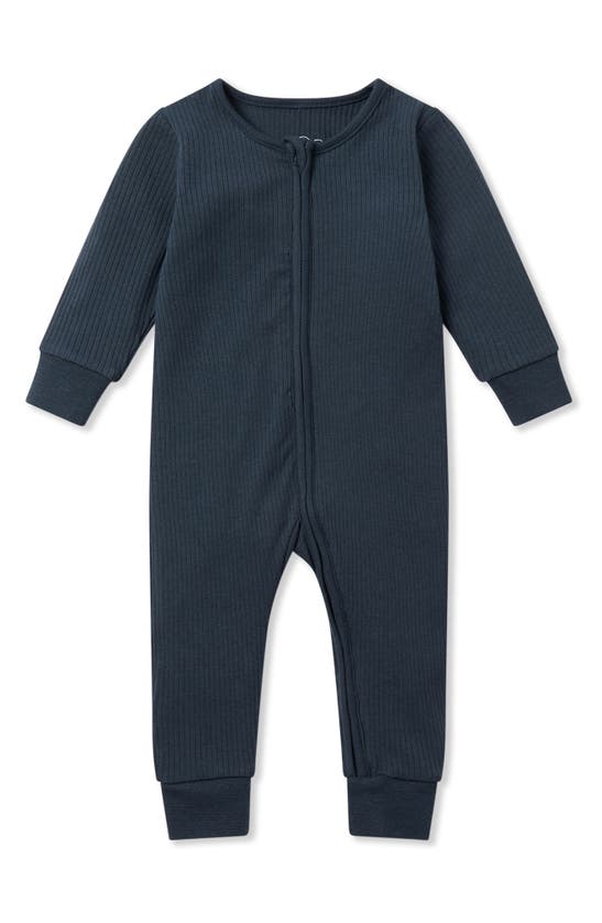 Mori Rib Fitted One-piece Romper In Ribbed Navy