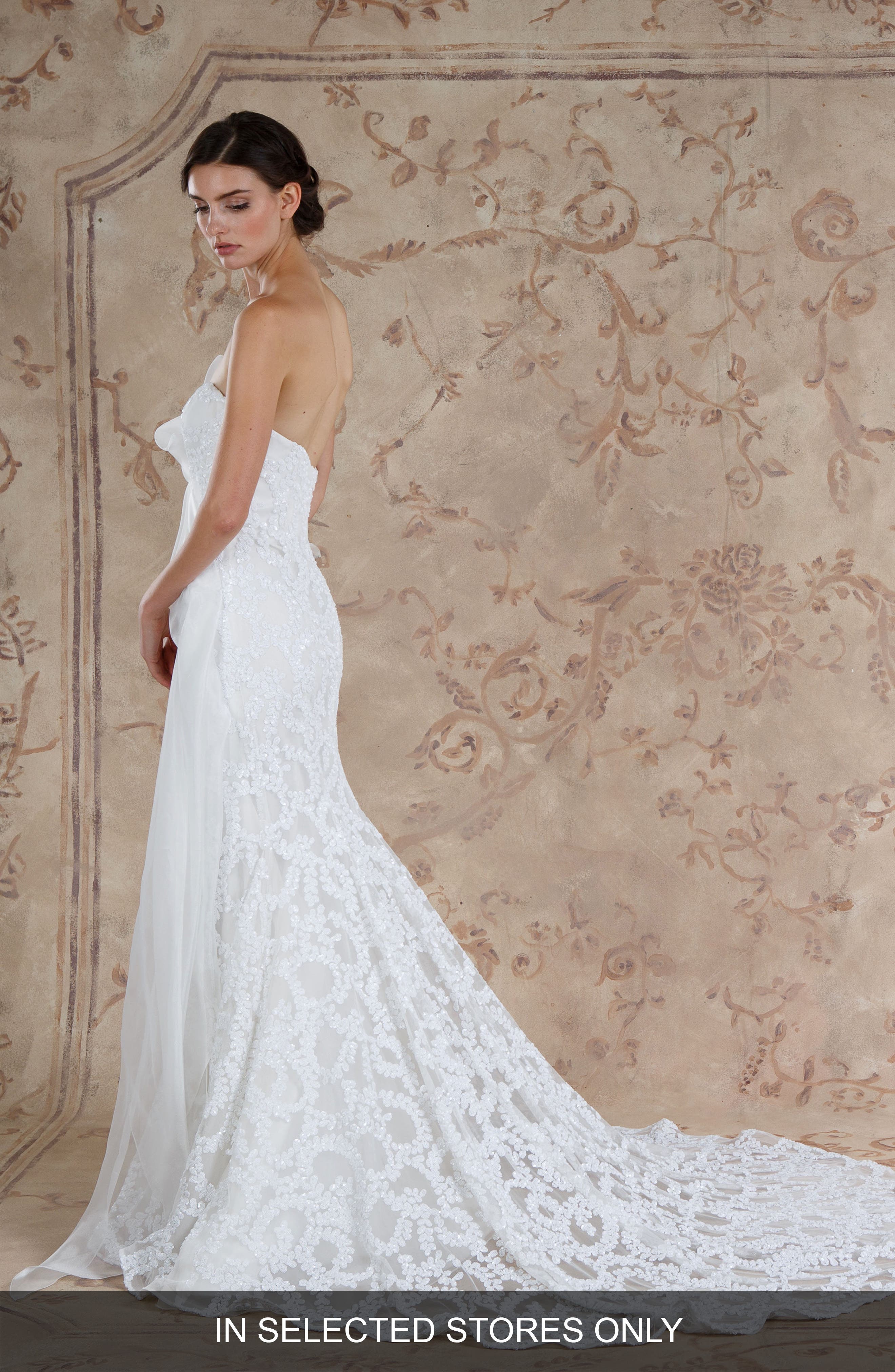 Sareh Nouri Zarin Strapless Sequin Lace Trumpet Gown