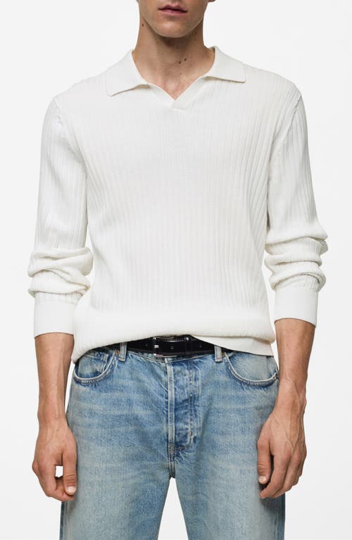 MANGO MANGO LONG SLEEVE RIB KNIT POLO SWEATER 