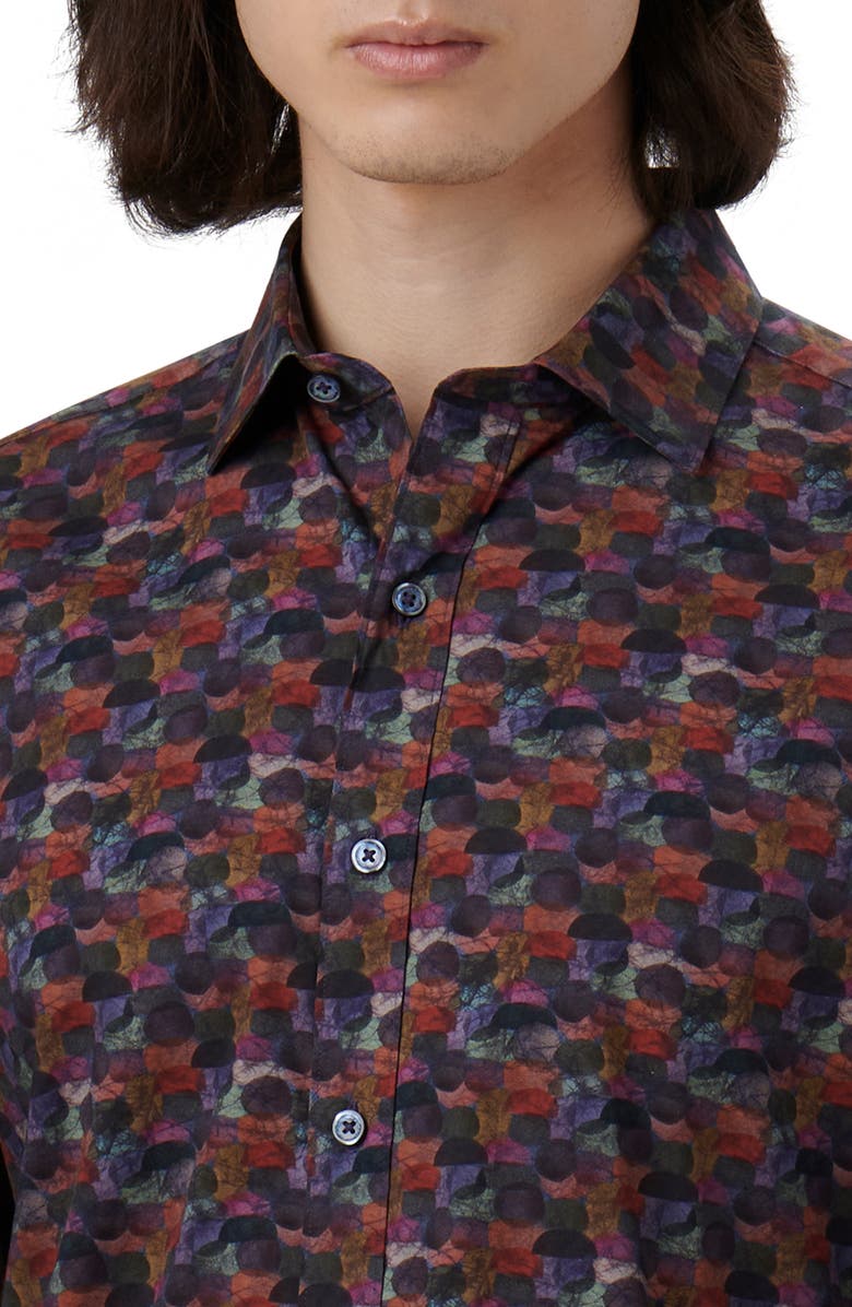 Axel Shaped Fit Abstract Print Stretch Cotton Button-Up Shirt