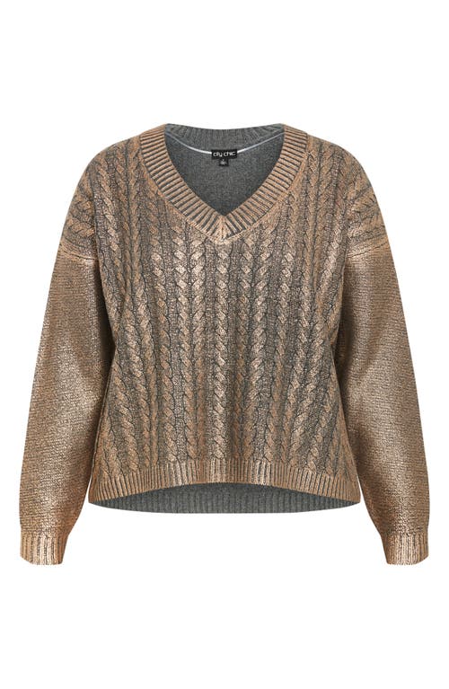 Shop City Chic Iliana Metallic Cable Stitch Sweater In Gold