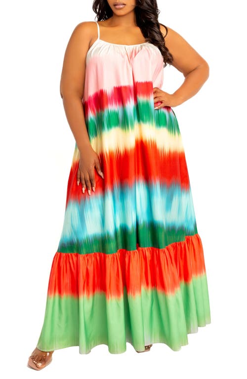 Buxom Couture Plus Size Ombre Stripe Voluminous Maxi Dress In Orange Multi