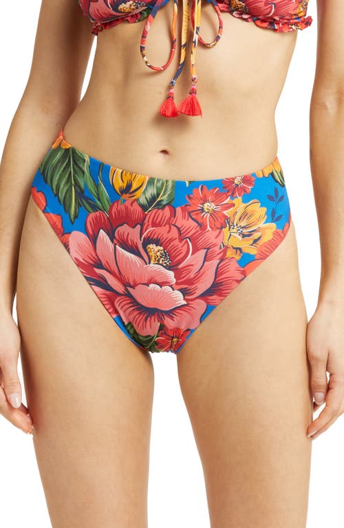 FARM Rio Blue Winter Chita Hot Floral Bikini Bottoms in Blue Multi at Nordstrom, Size Medium