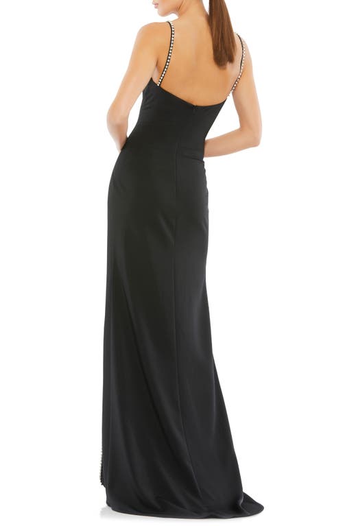 Shop Ieena For Mac Duggal Crystal Embellished Strap Gown In Black