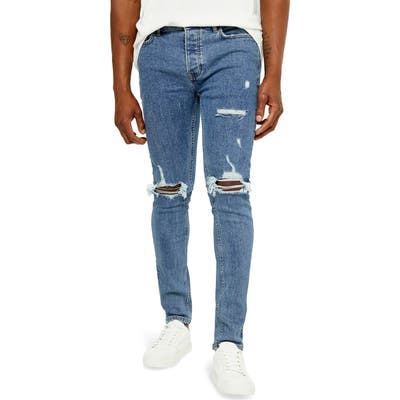 Topman Ripped Skinny Jeans, Blue