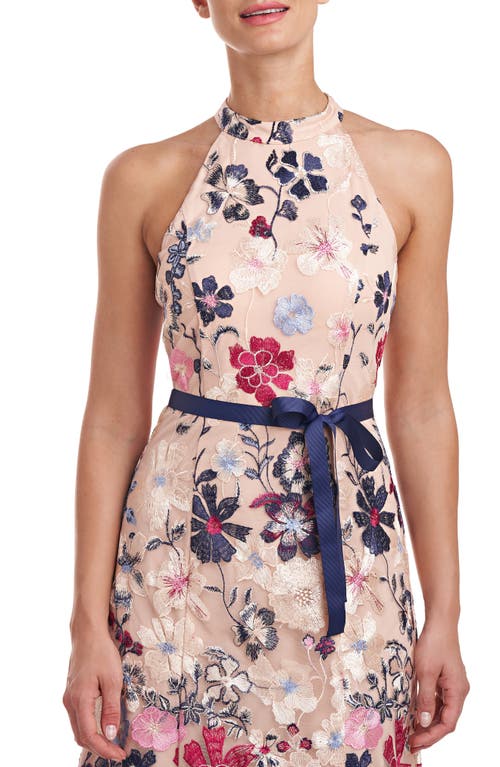 Shop Js Collections Eleanor Embroidered Floral Cocktail Midi Dress In Rose Gold Multi