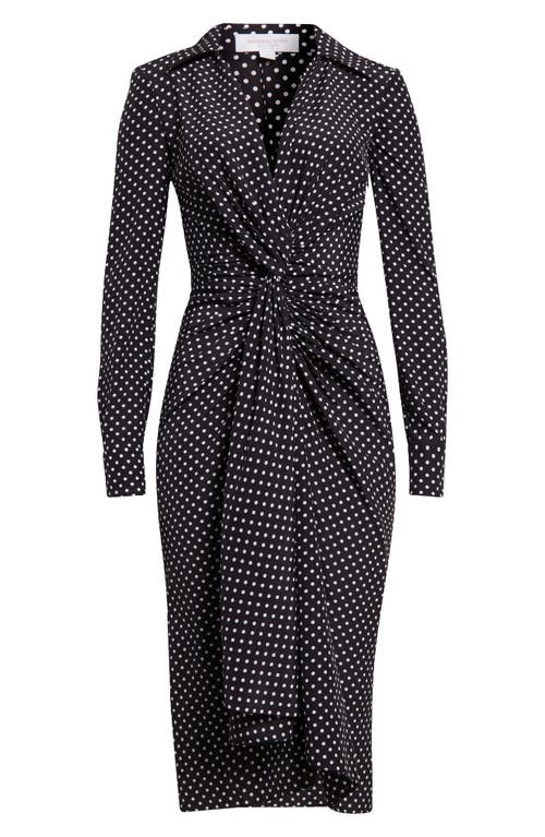 Shop Michael Kors Collection Polka Dot Long Sleeve Midi Shirtdress In Black/optic White