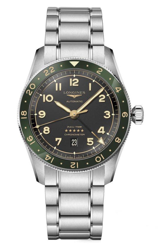 Longines Men's Swiss Automatic Spirit Zulu Time Stainless Steel Bracelet Watch 42mm In Green