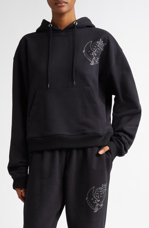 Sky High Farm Workwear Strawberry Moon Crystal Embellished Cotton Hoodie in Black 