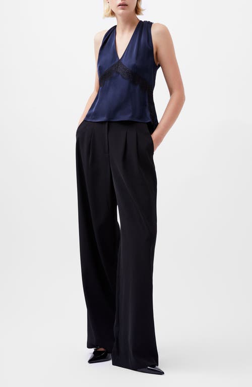 Shop French Connection Ennis Lace Trim Satin Top In Marine Black