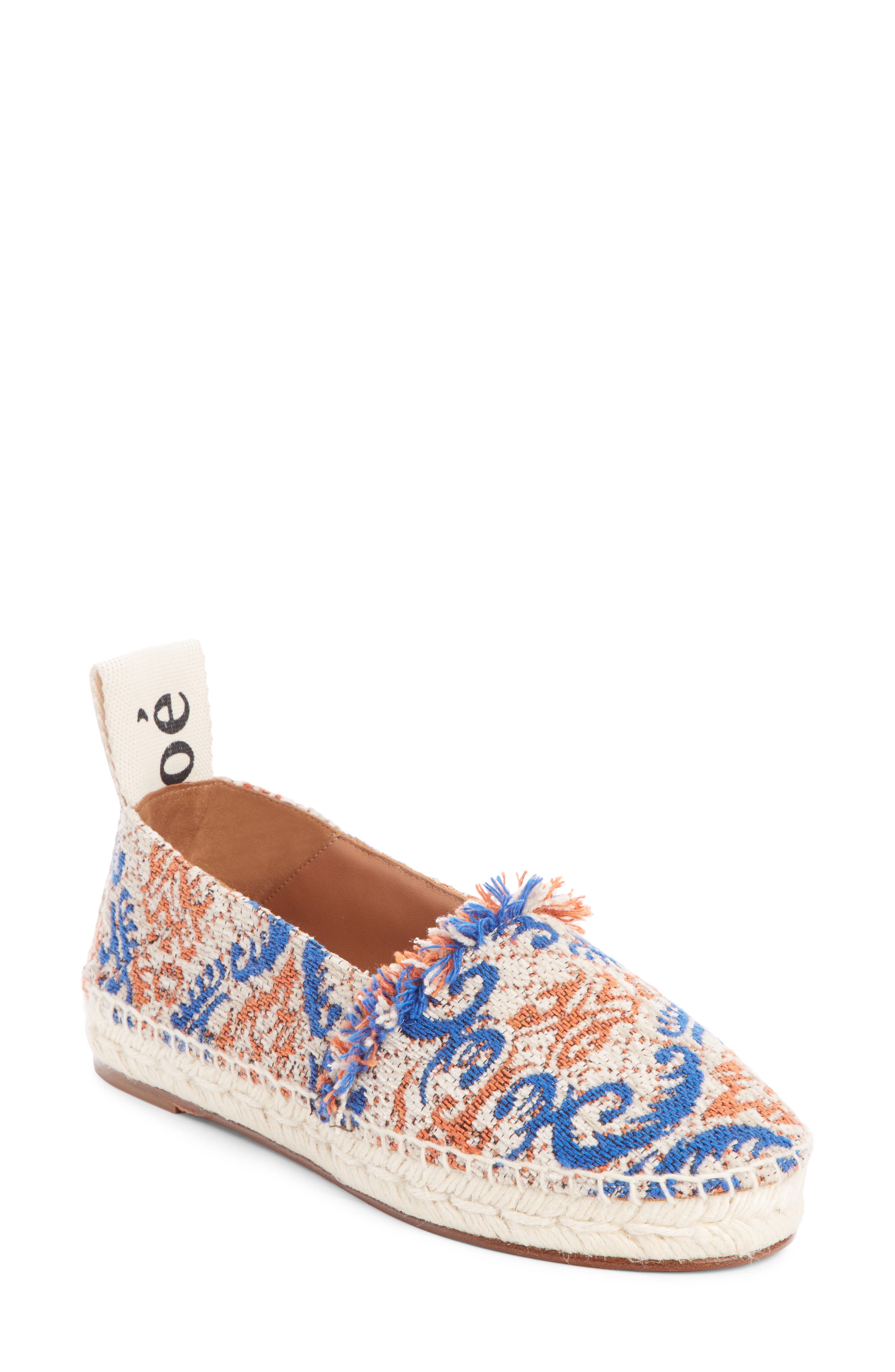 Chloe Tapestry Espadrille Flat, Beige