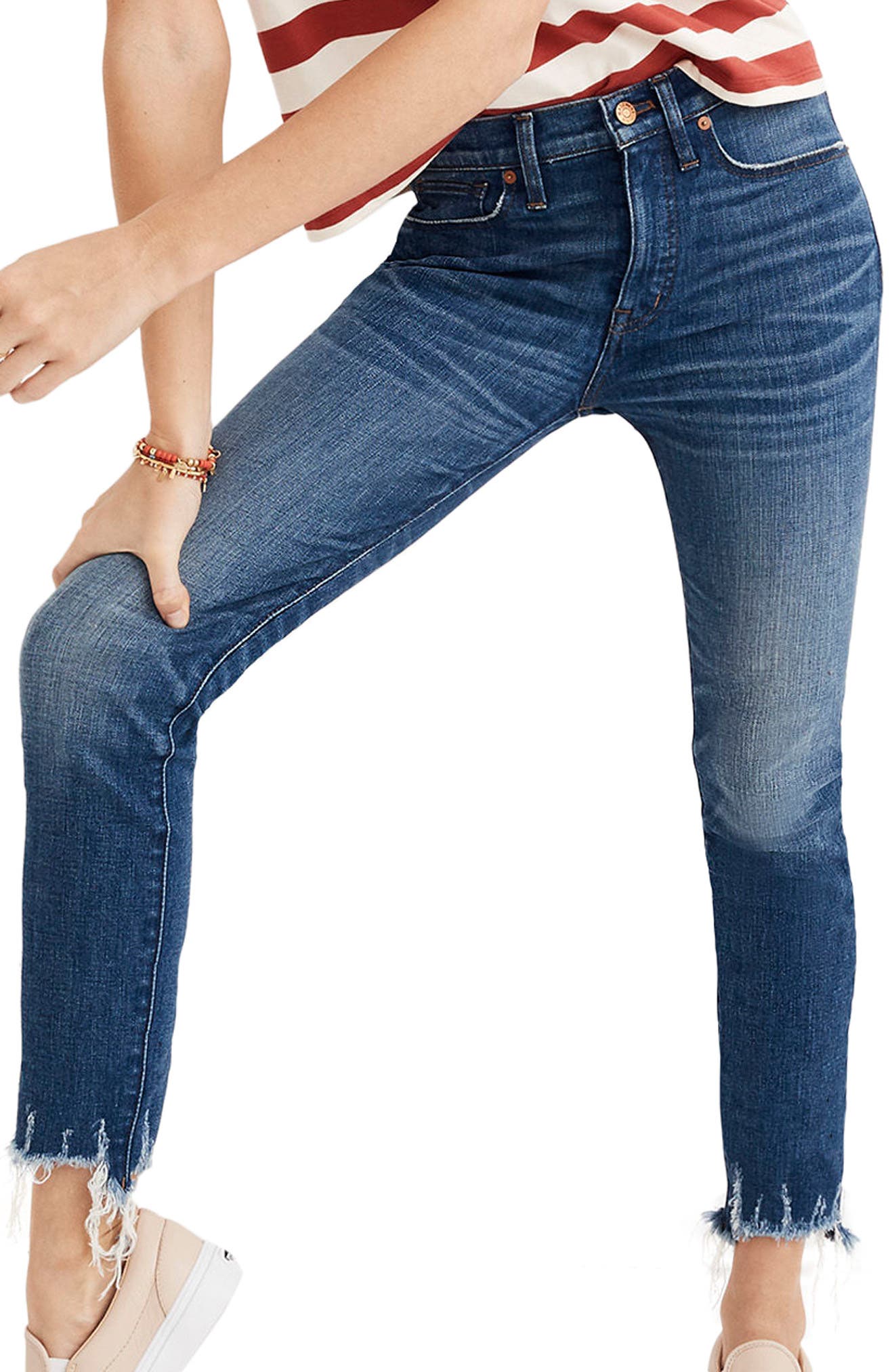 destructed hem jeans