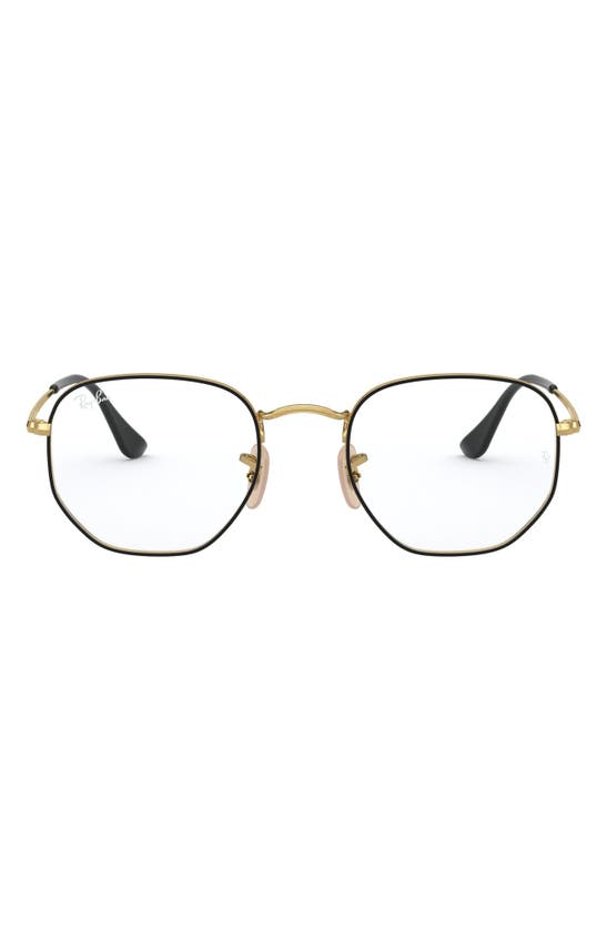 Shop Ray Ban Ray-ban 51mm Round Optical Glasses In Black Gold