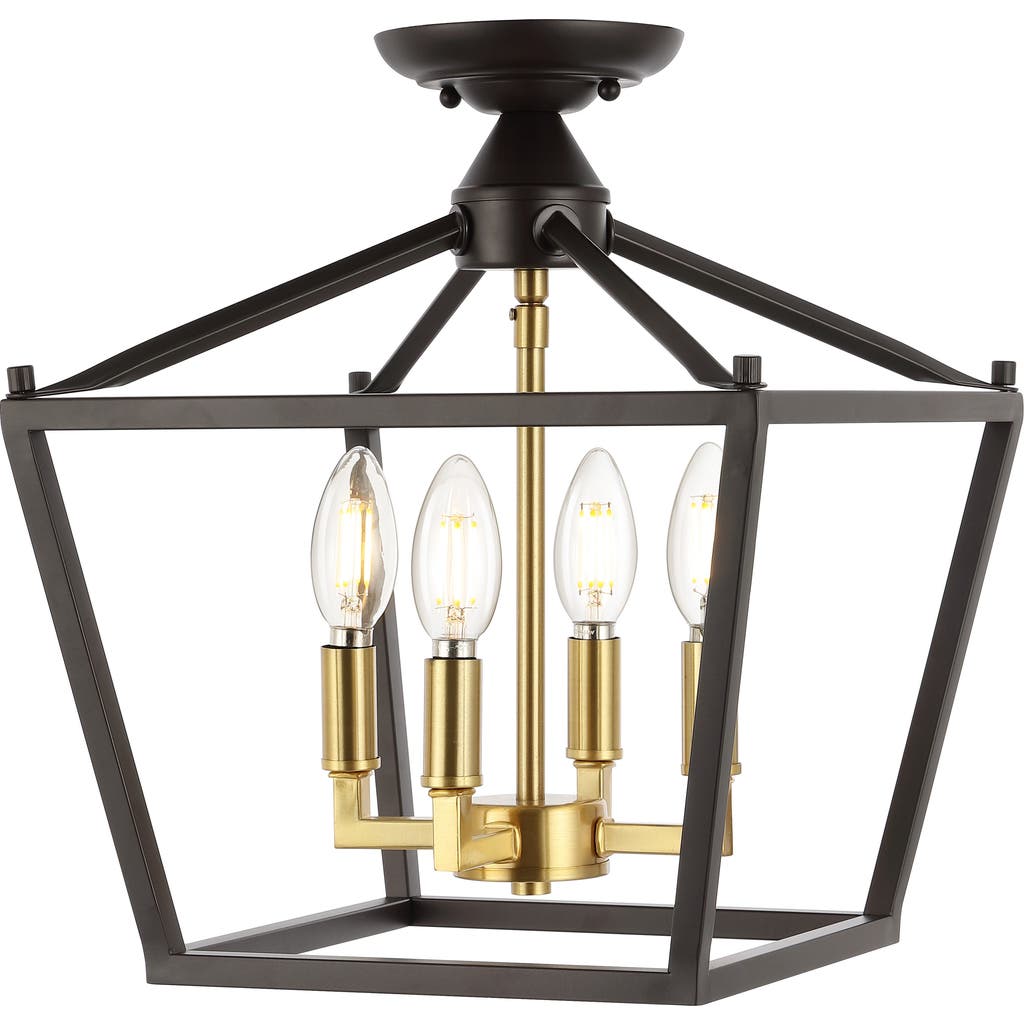 Jonathan Y Plains 4-light Iron Modern Farmhouse Led Flush Mount In Oil Rubbed Bronze/brass Gold