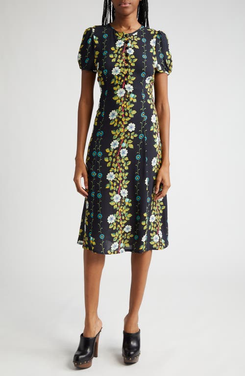 Etro Placed Floral Print Puff Sleeve Dress On Black Base at Nordstrom, Us