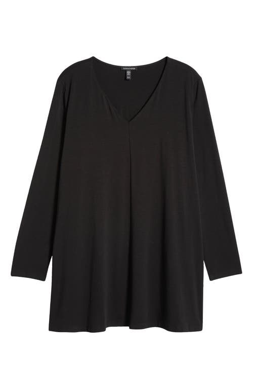 Shop Eileen Fisher Long Sleeve V-neck Tunic Top In Black