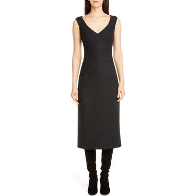 Theory Paneled Sleeveless Wool Midi Dress, Grey