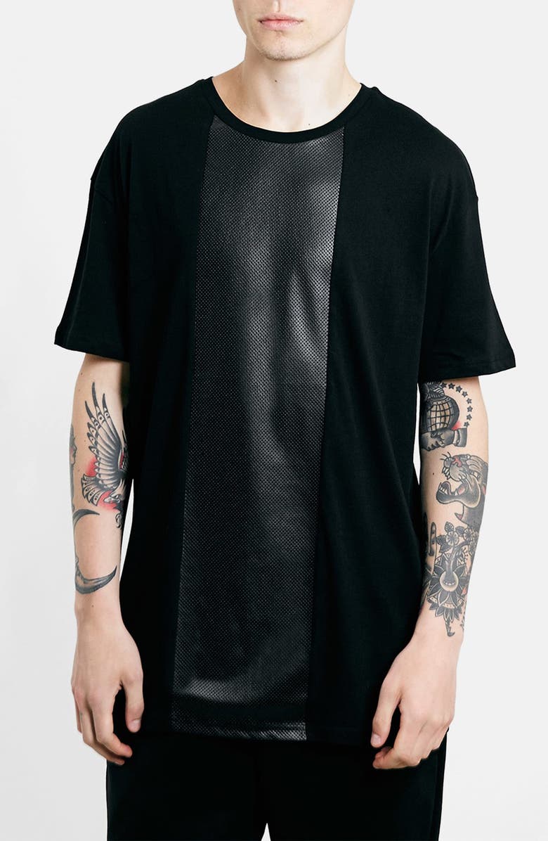 Topman Faux Leather Panel Oversized T-Shirt | Nordstrom