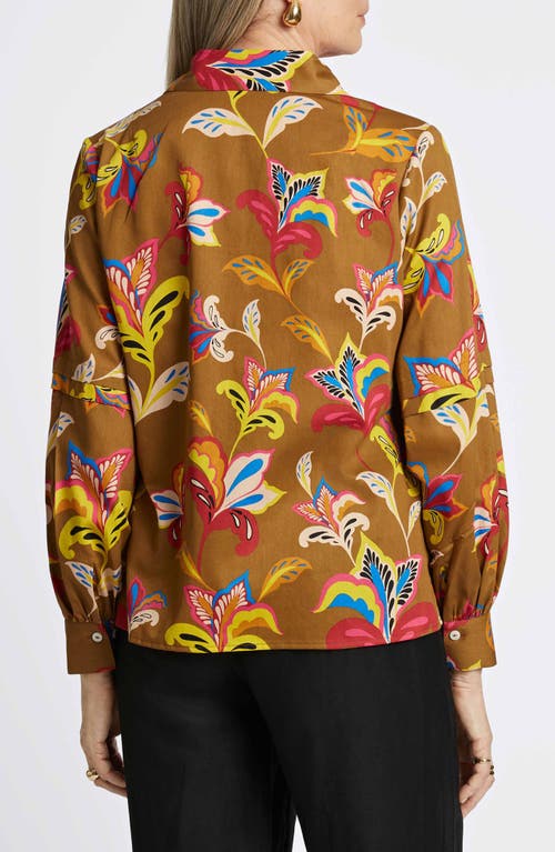Foxcroft Frankie Wrinkle Resistant Top In Brown Multi