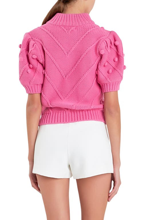 Shop English Factory Pompom Puff Sleeve Sweater In Pink