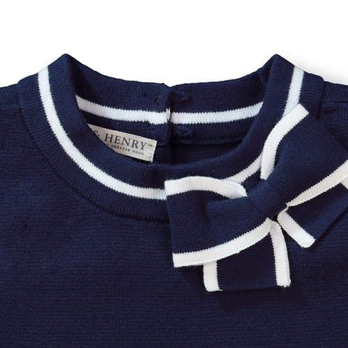 Shop Hope & Henry Baby Girls' Milano Tipped Short Sleeve Sweater, Infant In Navy With White Tipping