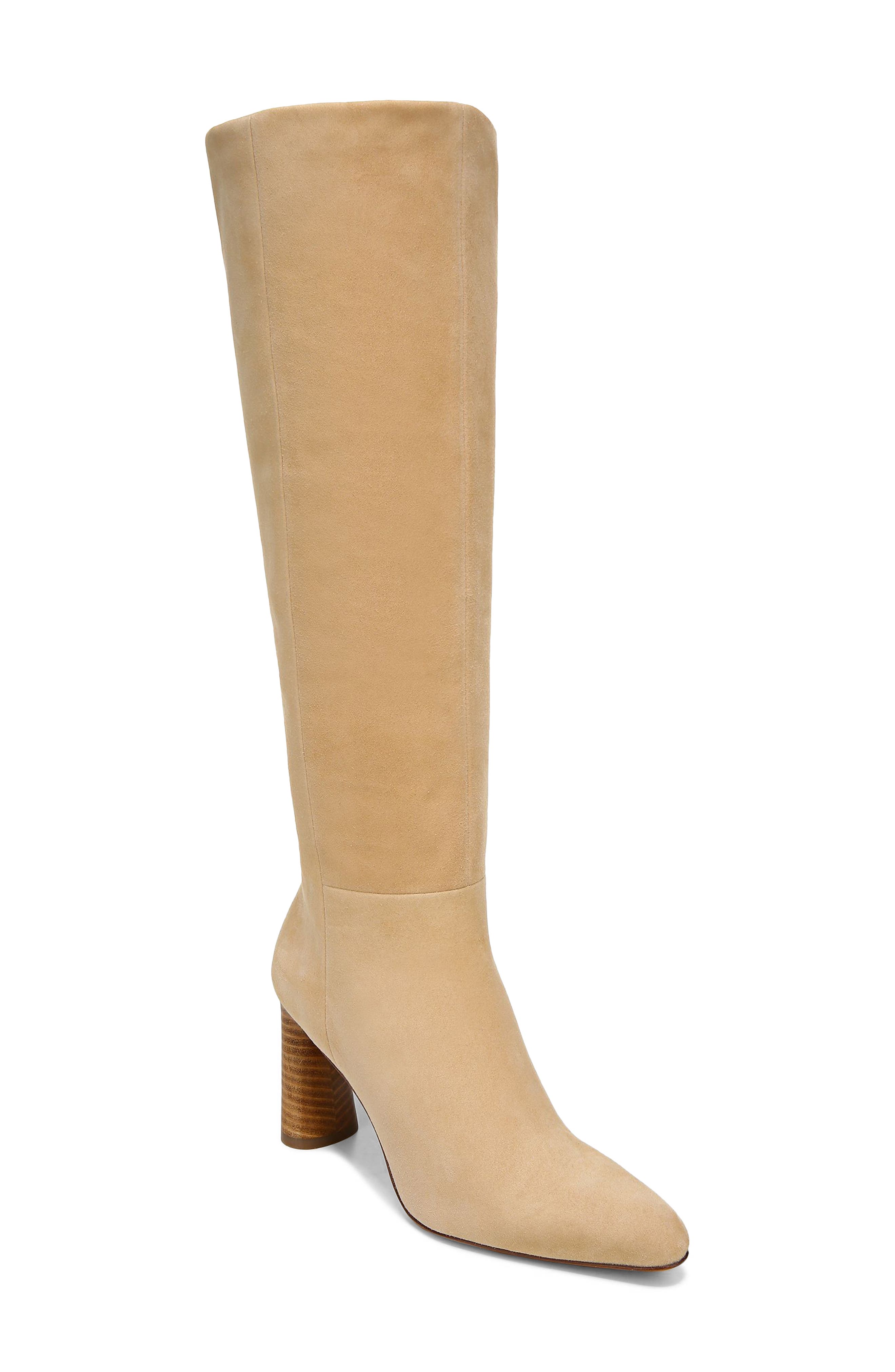 knee high suede beige boots