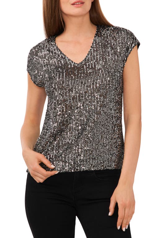 Vince Camuto Sequin Cap Sleeve Top in Charcoal Black at Nordstrom, Size X-Large Regular