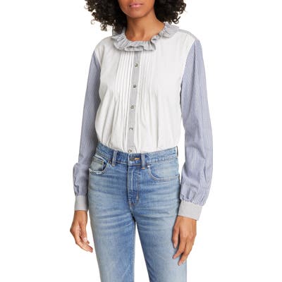 La Vie Rebecca Taylor Stripe Mix Button-Up Top, Blue