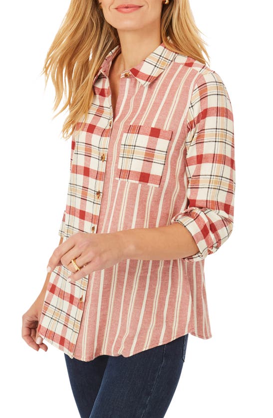 FOXCROFT ZOEY MIXED PRINT BRUSHED COTTON SHIRT