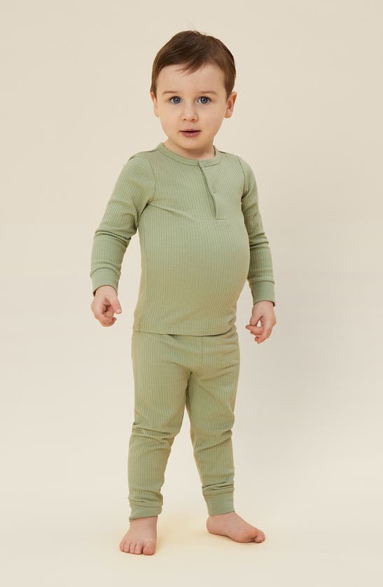 Shop Mori Rib Fitted Two-piece Pajamas In Ribbed Sage