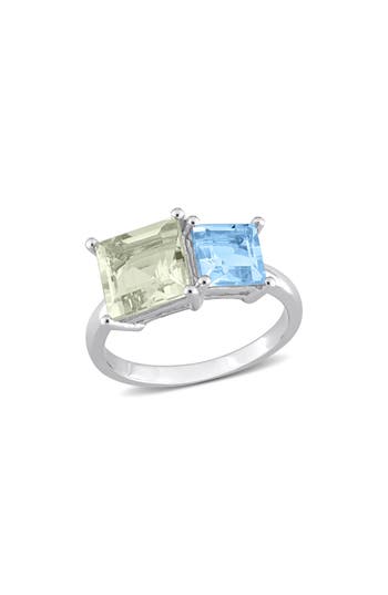 Shop Delmar Square Green Quartz & Blue Quartz Ring In Silver/green/blue