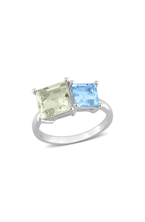 Delmar Square Green Quartz & Blue Quartz Ring In Silver/green/blue