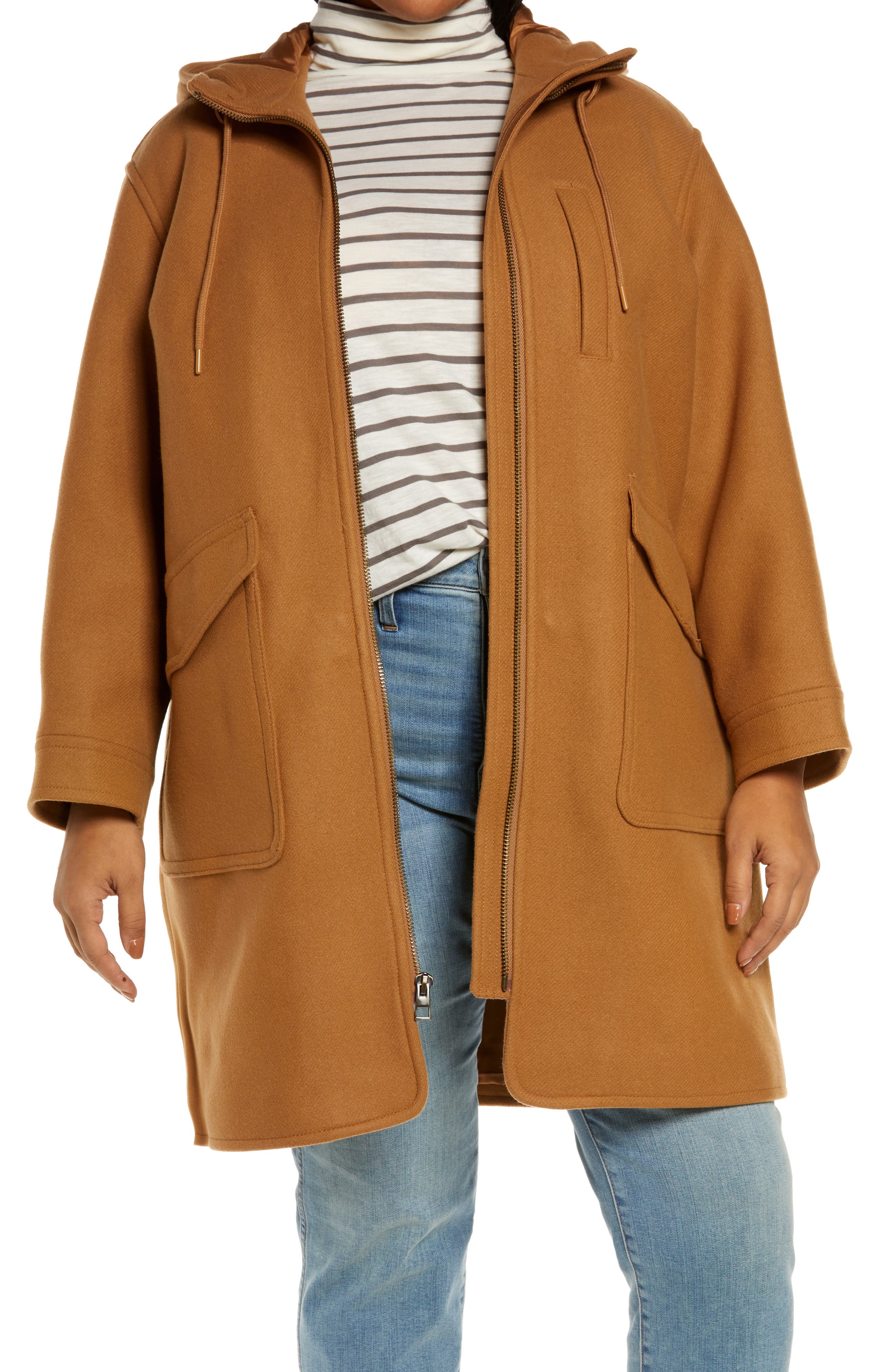 wool blend hooded coat